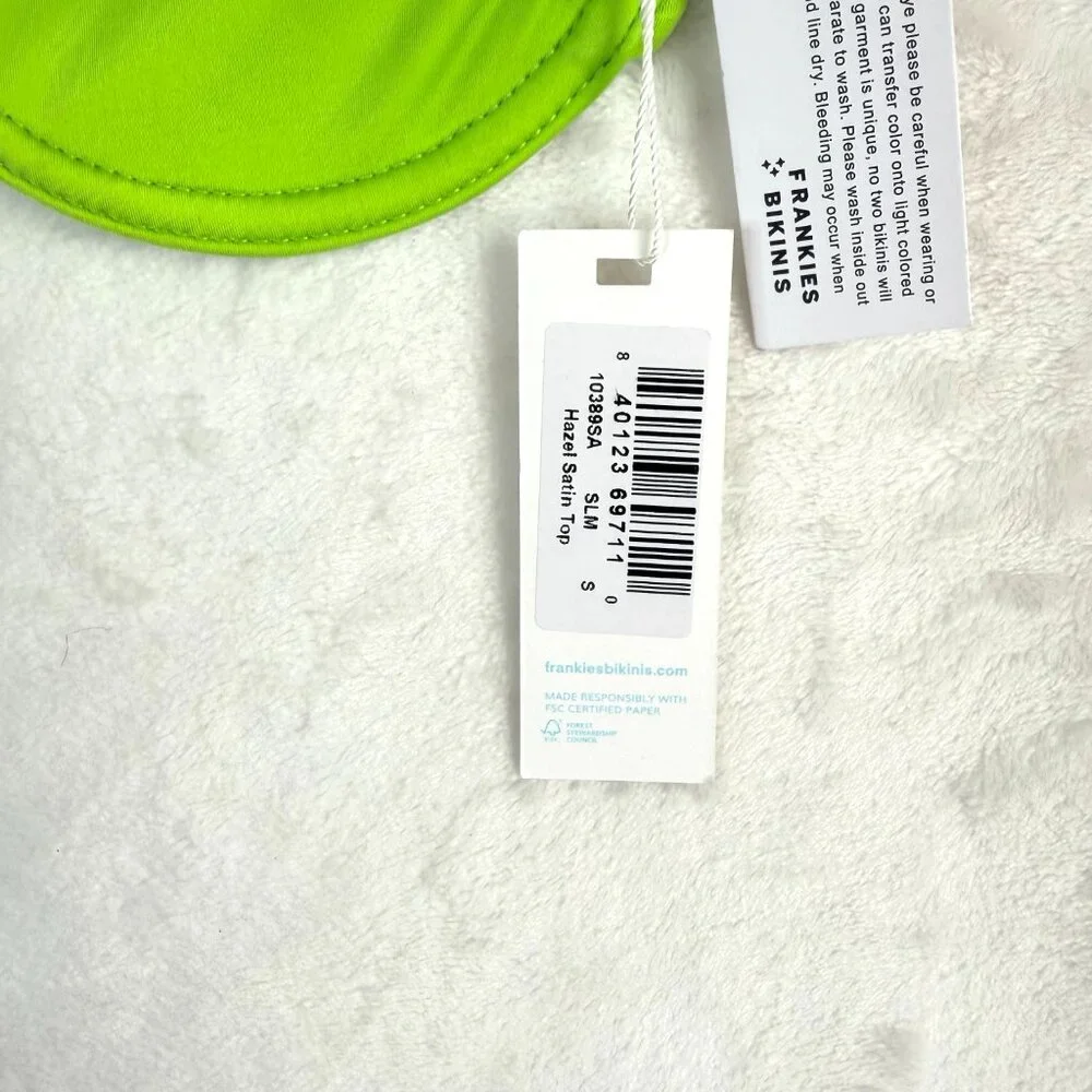 FRANKIES BIKINIS Hazel Satin Underwire Bikini Top Swimsuit S Green Slime NEW